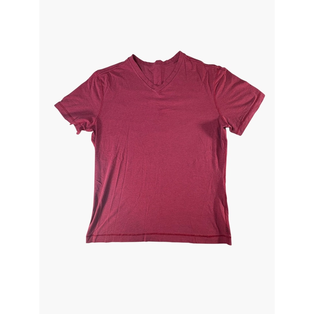 Lululemon V-Neck T-Shirt Mens M Burgundy Excellent Heathered Short Sleeve Tee - Picture 9 of 9
